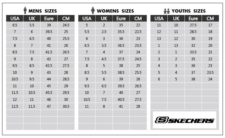 women's skechers shoe size chart 