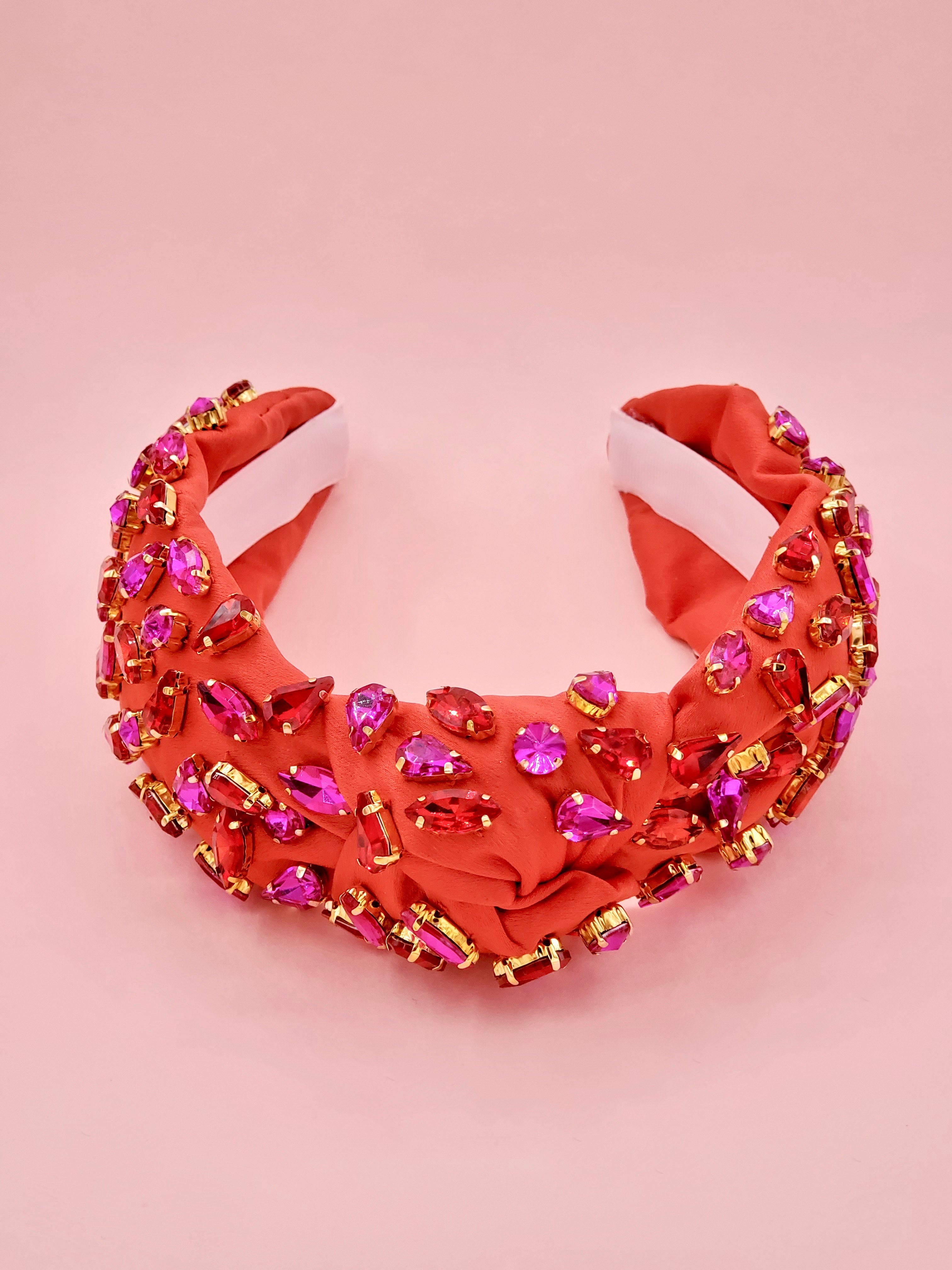 Red Satin Headband with Hot Pink and Red Crystal Embellishments – RIAD