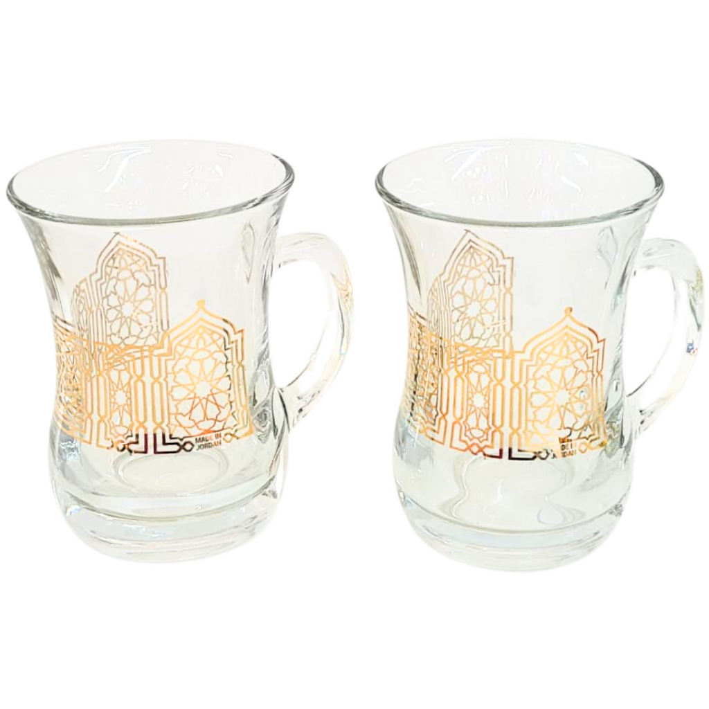 6 (8.5 oz) Cup Set Glass Gold Greek Key Pattern Cups – Natality Kitchen and  Gifts