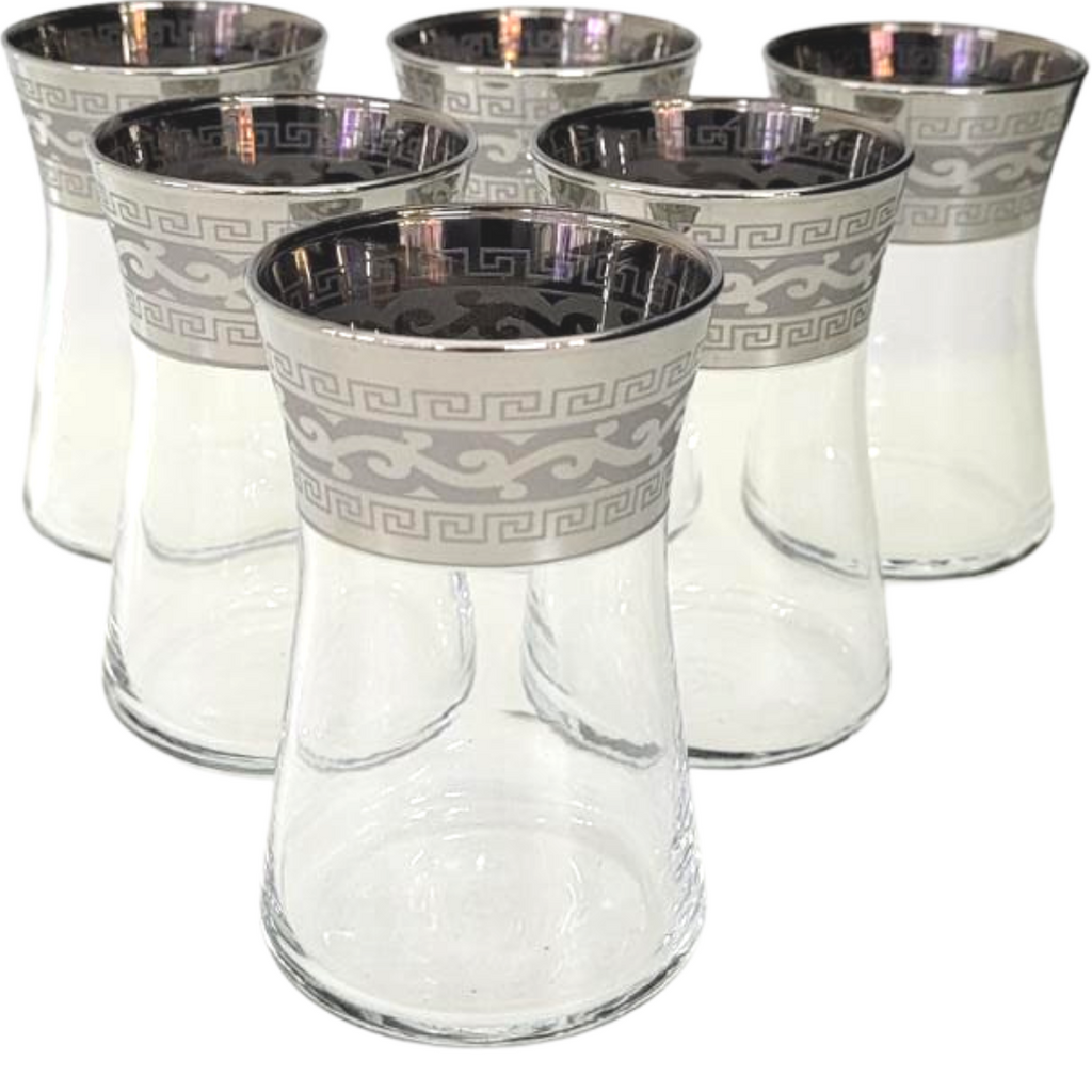 6 (8.5 oz) Cup Set Glass Gold Greek Key Pattern Cups – Natality Kitchen and  Gifts