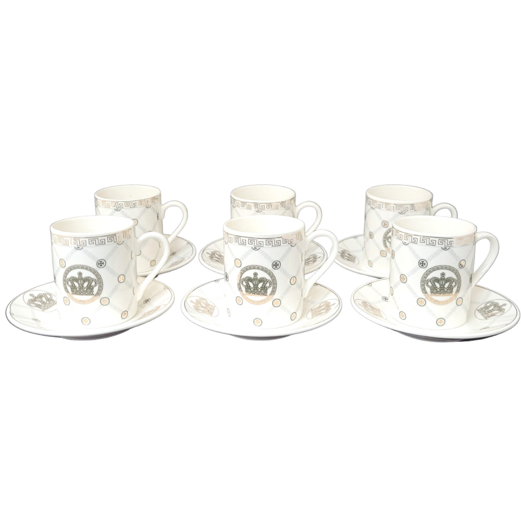 6 (8.5 oz) Cup Set Glass Gold Greek Key Pattern Cups – Natality Kitchen and  Gifts