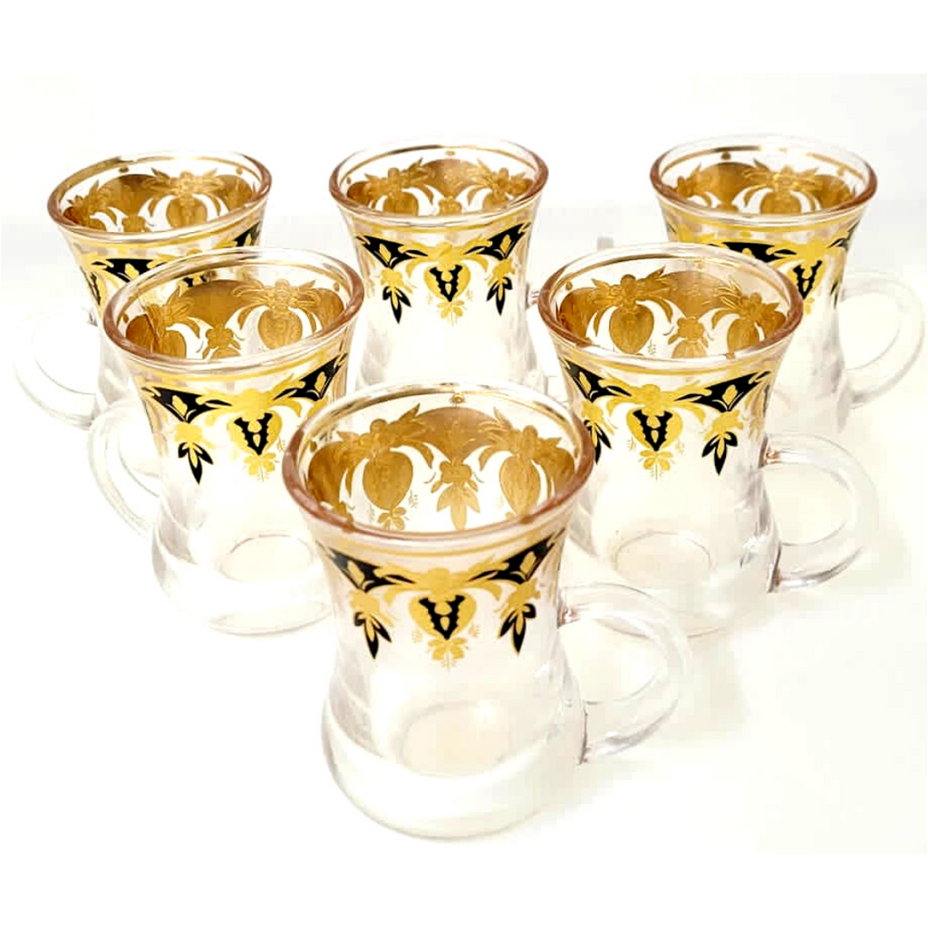 6 (6 oz) Piece Greek Key Gold Champagne Flute w/V Pattern Glass Set –  Natality Kitchen and Gifts