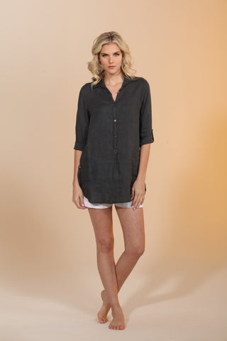 ¾ Button Down Shirt - Deep Sea - Caviar