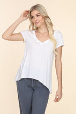 V-Neck Short Sleeve Henley - Navy - White