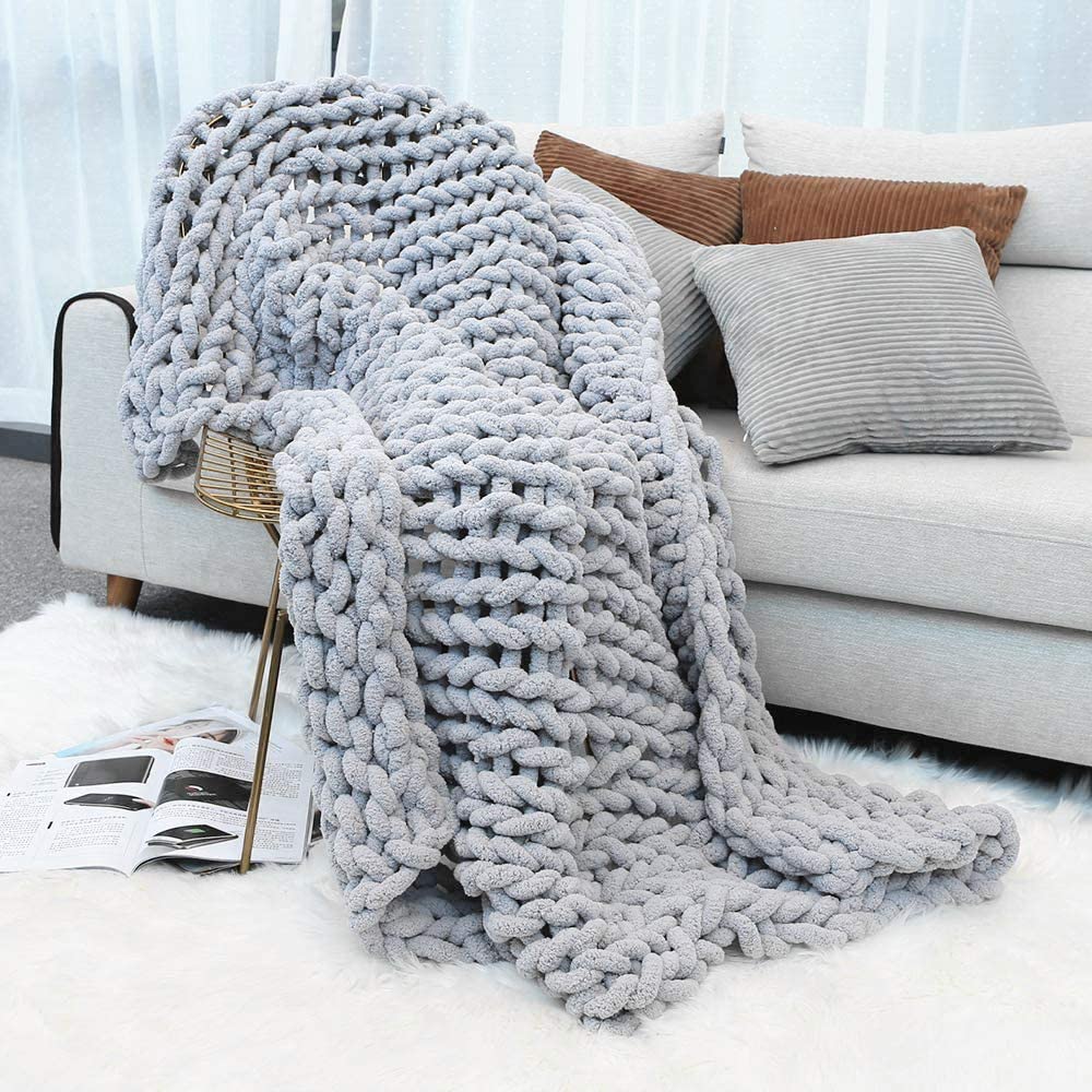 Xpreen Chunky Knit Blanket Chenille Throw Blanket Knitted Throw