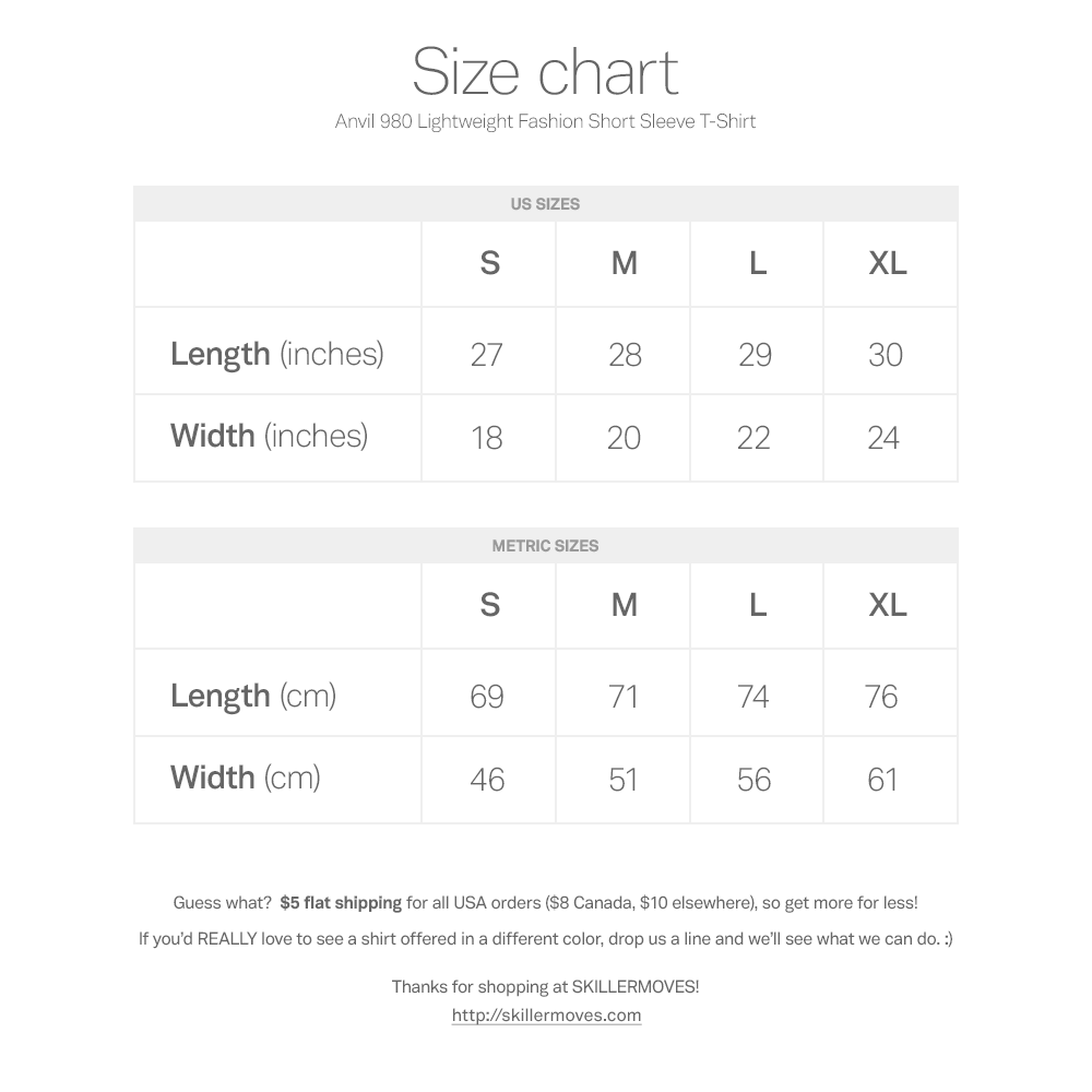 Anvil Shirt Size Chart