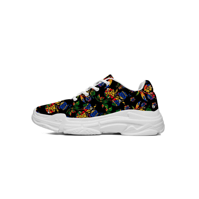 black sneakers with flowers