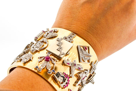 Retro era cuff with platinum diamond charms