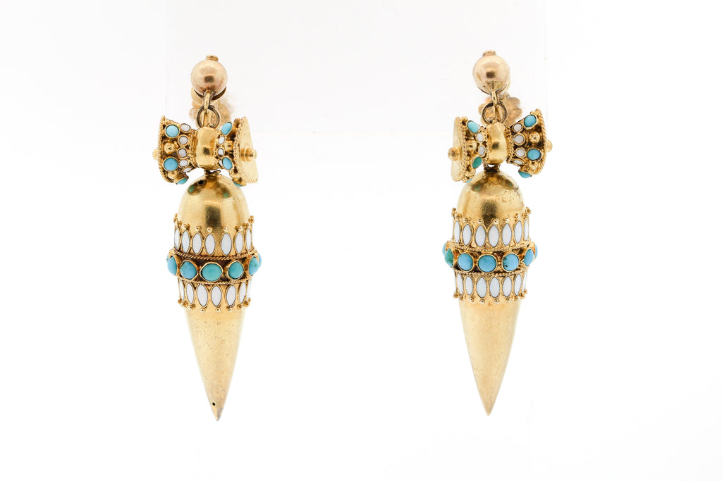 Antique 15 Karat Gold Victorian Turquoise Enamel Pendant Dart Earrings ...
