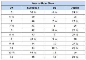 male foot size chart