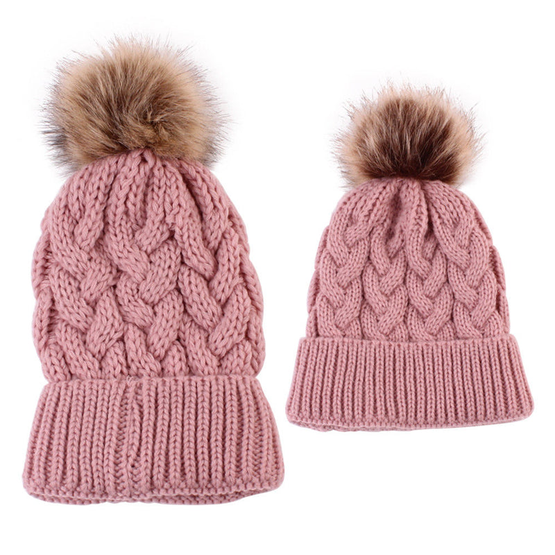 mother and baby pom pom hats