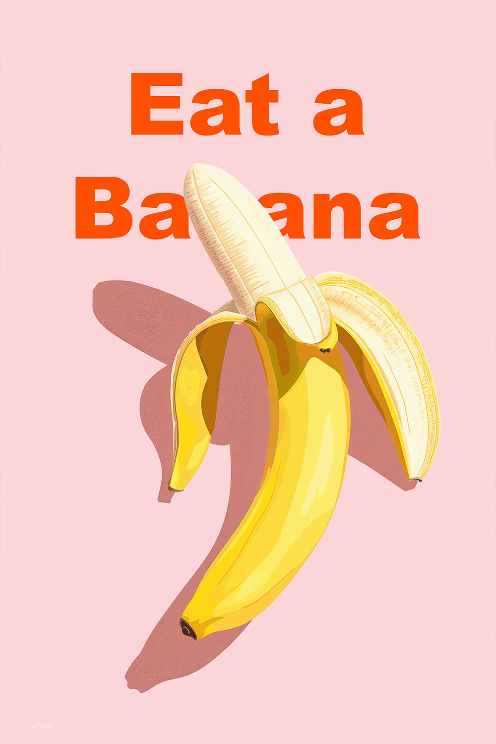 Bold graphic of a peeled banana with the text 'Eat a Banana' overhead, against a pink background, promoting healthy eating habits.