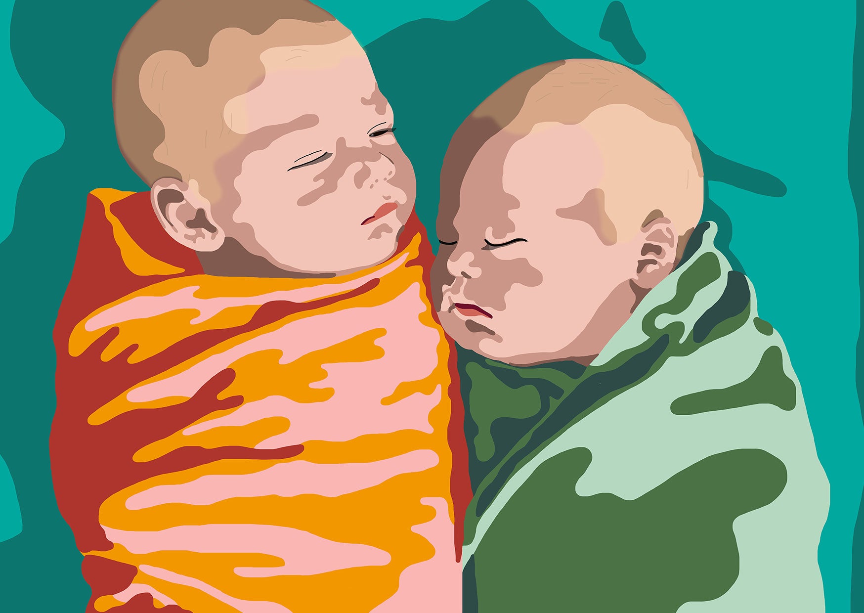 Commission digital illustration of new born twins