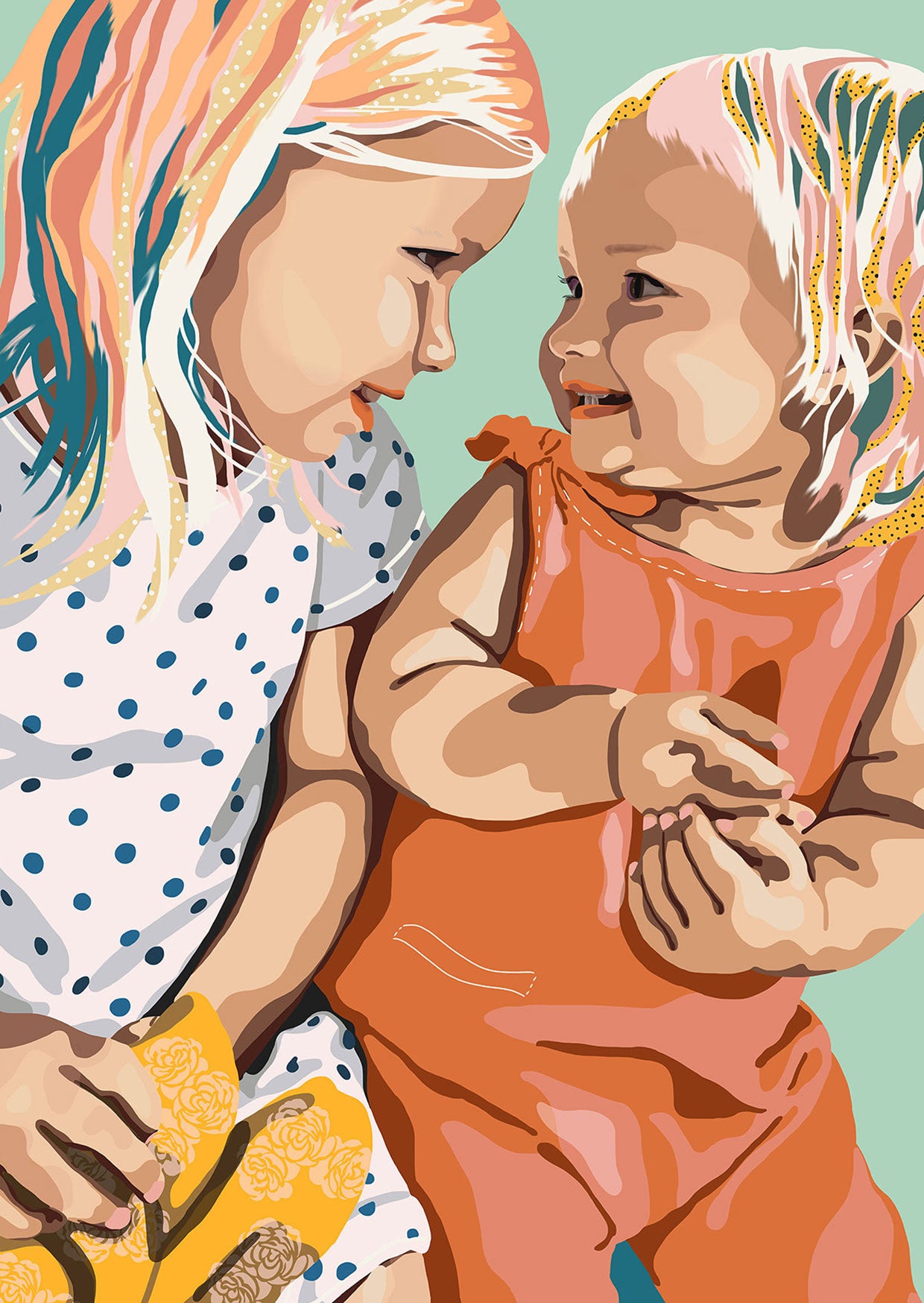 Digital portrait illustration of two young sisters