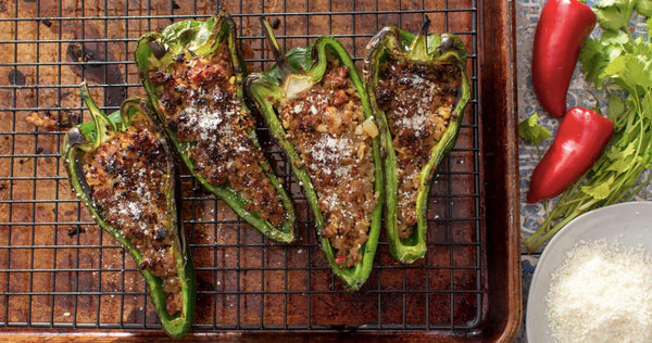 Keto-Friendly Italian Sausage Stuffed Poblano Peppers with Cauliflower Rice