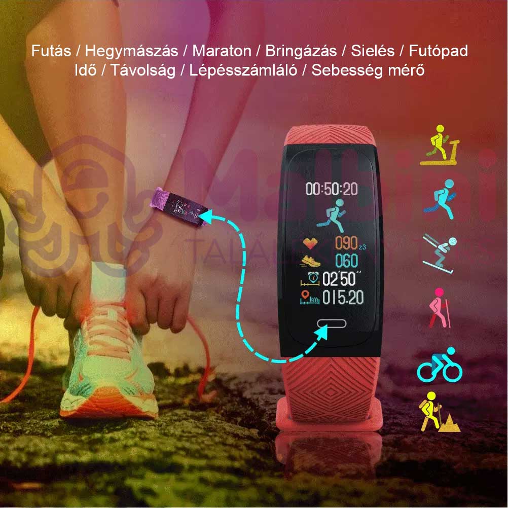 WayGo Style fekete sport okoskarkötő GPS és vérnyomásmérő sport módok