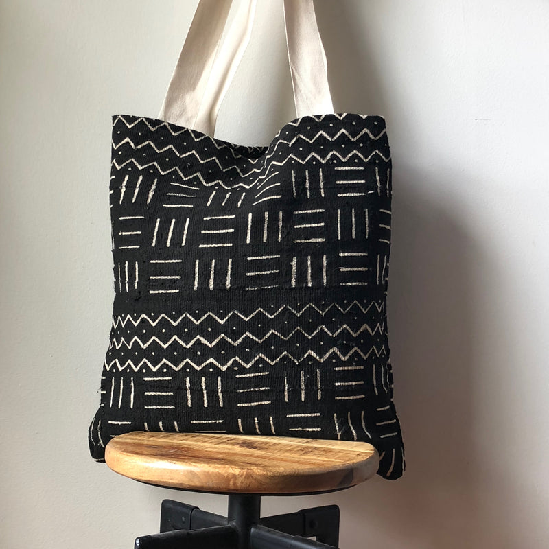 African Mudcloth Tote Bag - White & Black – MackenzieBryant&Co