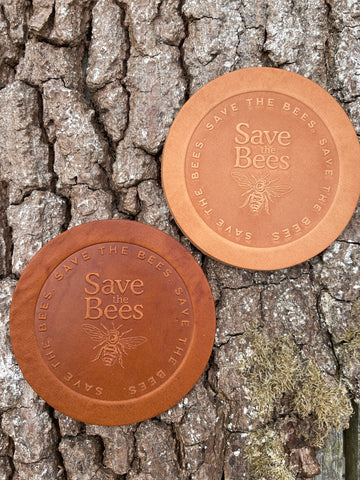 embossed leather coaster save the bees
