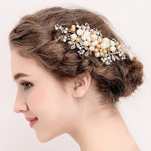 gold and pearl wedding hair accessories