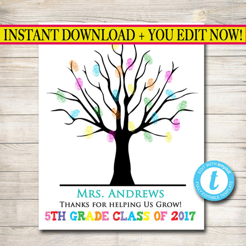 teacher tree thumbprint gift