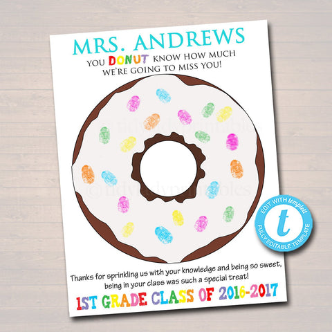 donut teacher thumbprint gift