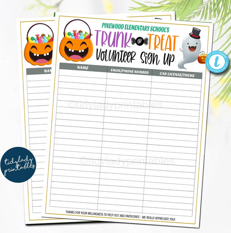 trunk or treat volunteer sign up form template