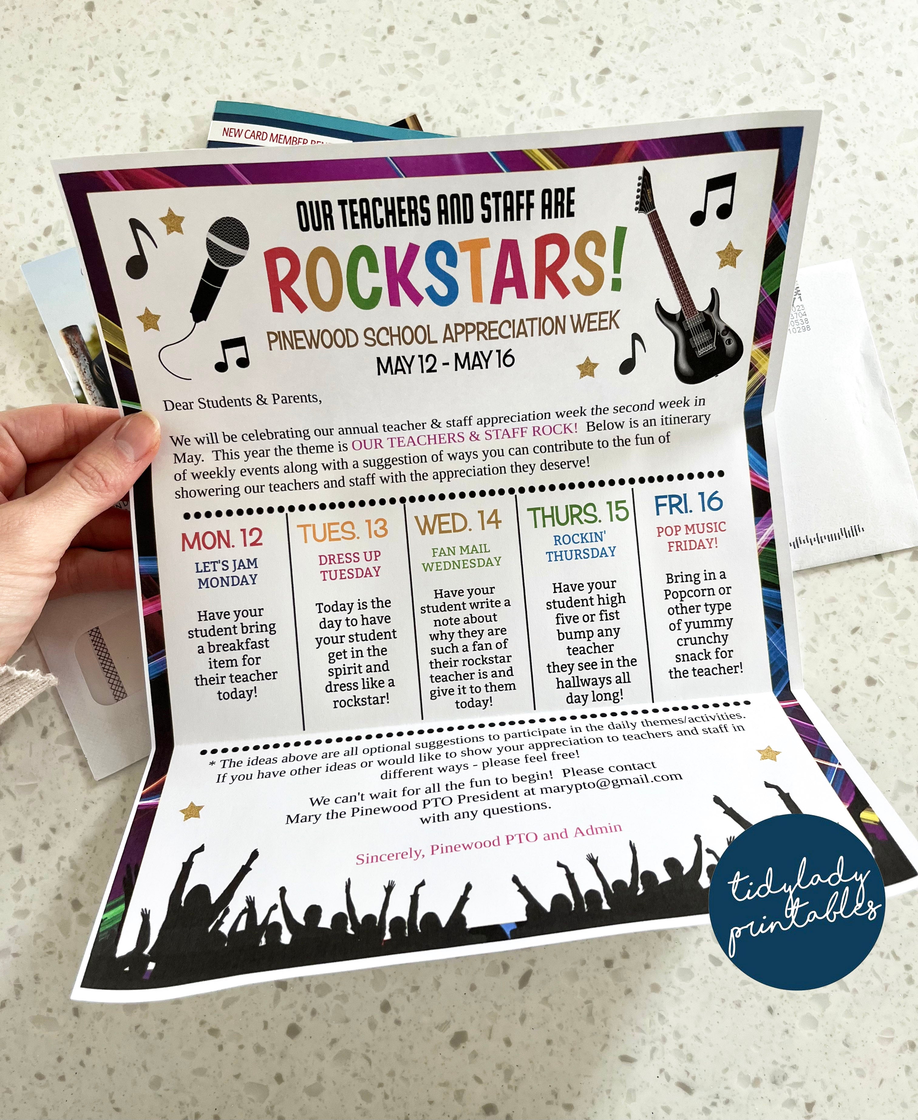 Rockstar Theme Teacher Appreciation Week Printable Party Set — TidyLady  Printables