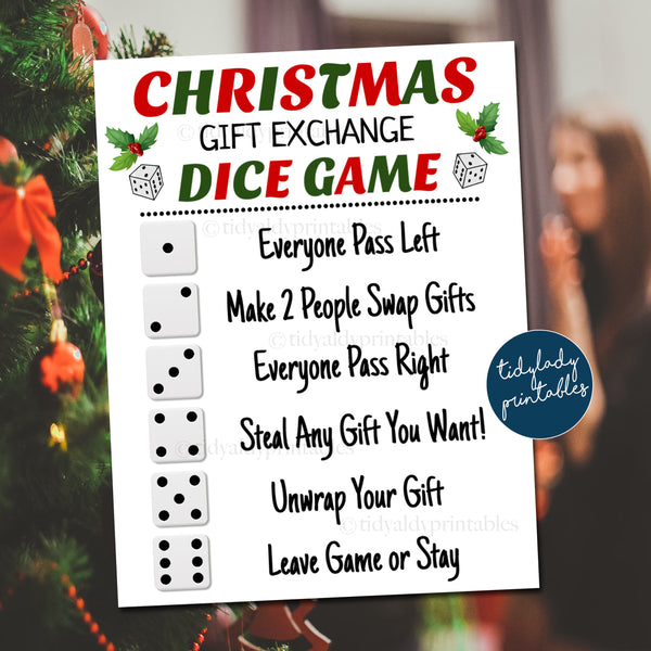 Christmas Dice Game Gift Exchange Rules Printable — TidyLady Printables