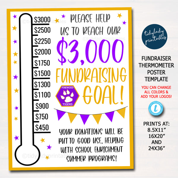 school pto fundraiser goal thermometer poster