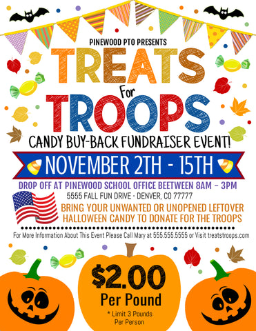 treats for troops fall candy buy back fundraiser flyer editable template
