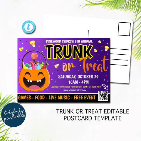 trunk or treat postcard mailer editable template