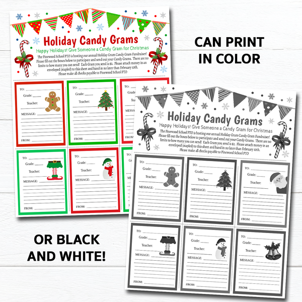 Holiday Candy Gram Flyer Tidylady Printables