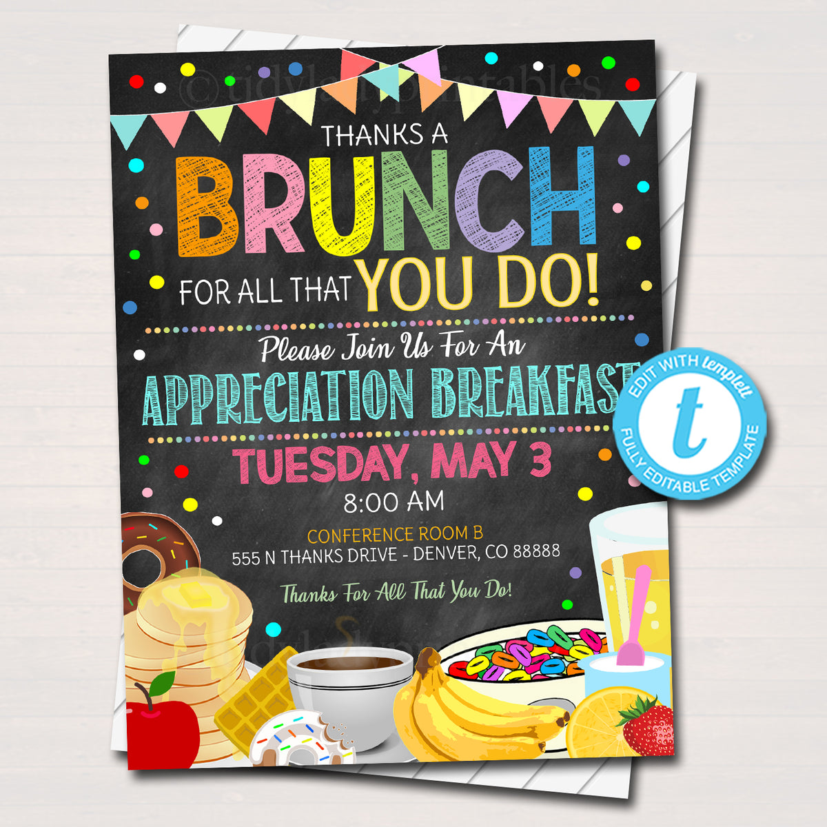 Thanks a Brunch Breakfast Appreciation Printable Invitation TidyLady