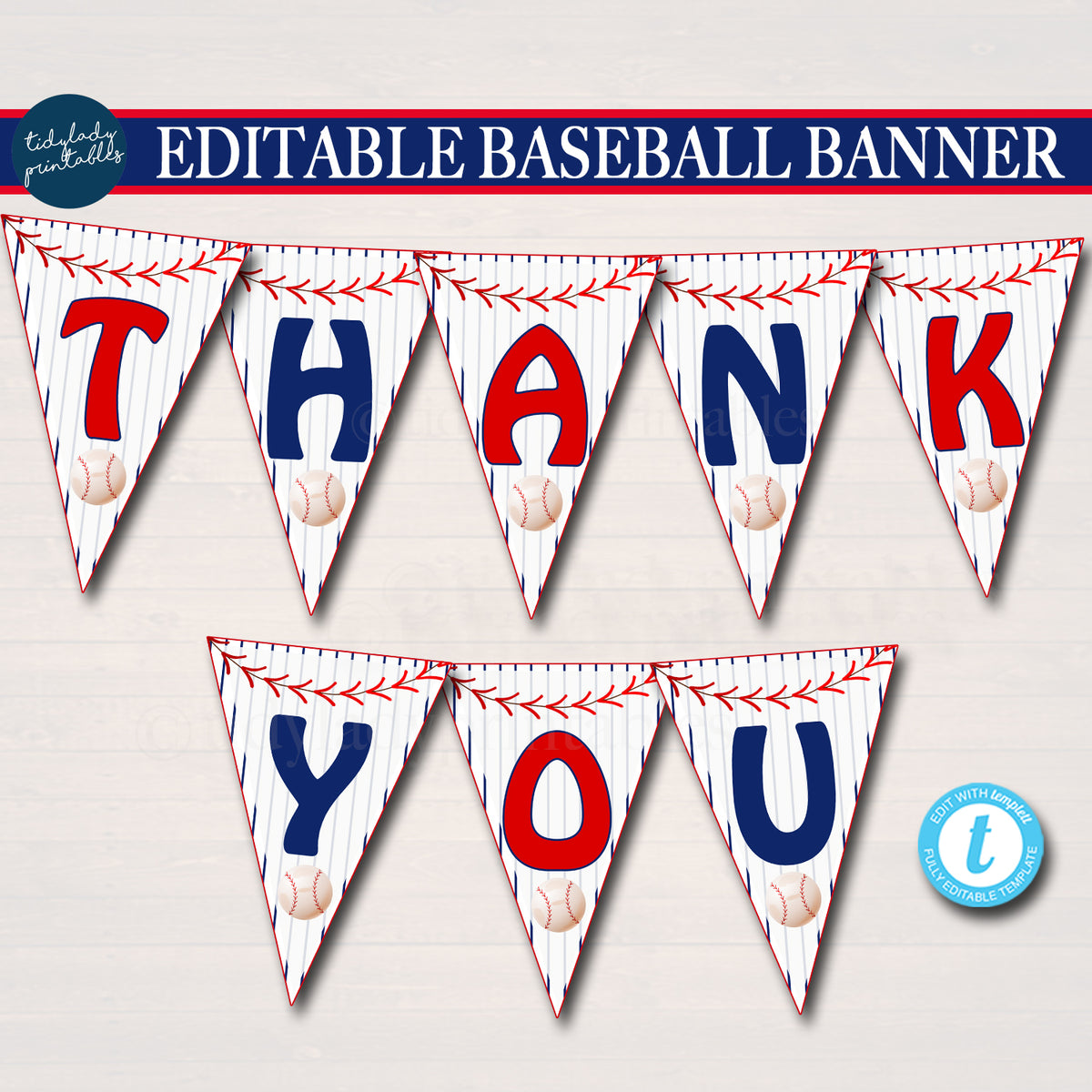 Baseball Party Editable Bunting Banner I TidyLady Printables