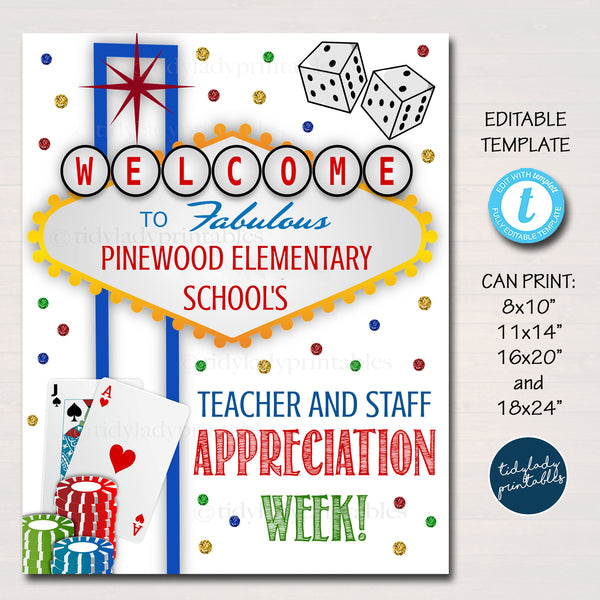 Casino Theme Teacher Appreciation Week Sign TidyLady Printables