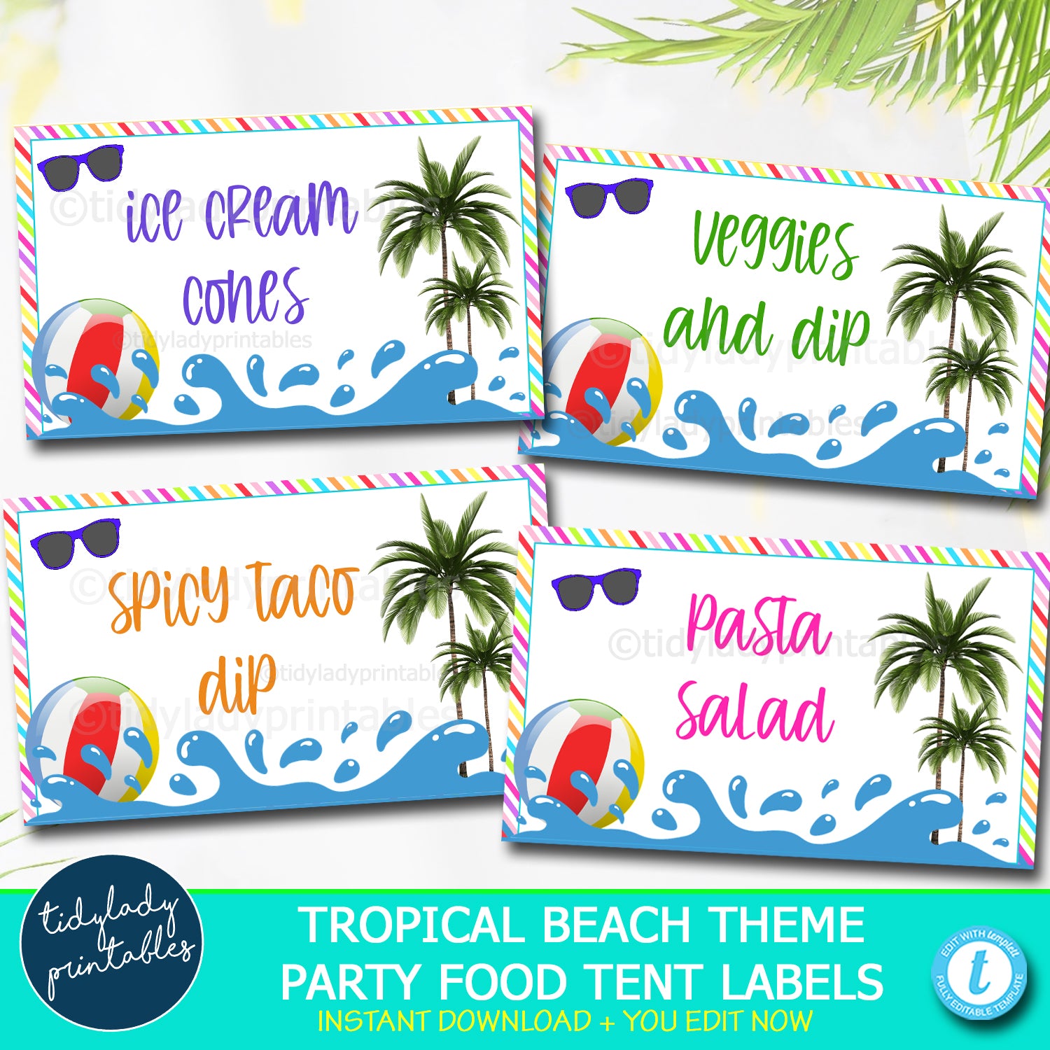 Tropical Beach Party Food Tent Label