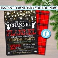 Channel the Flannel, Flannel and Frost Xmas Party Invitation Christmas Party Invite Holiday Cocktail Party  Plaid Invitation