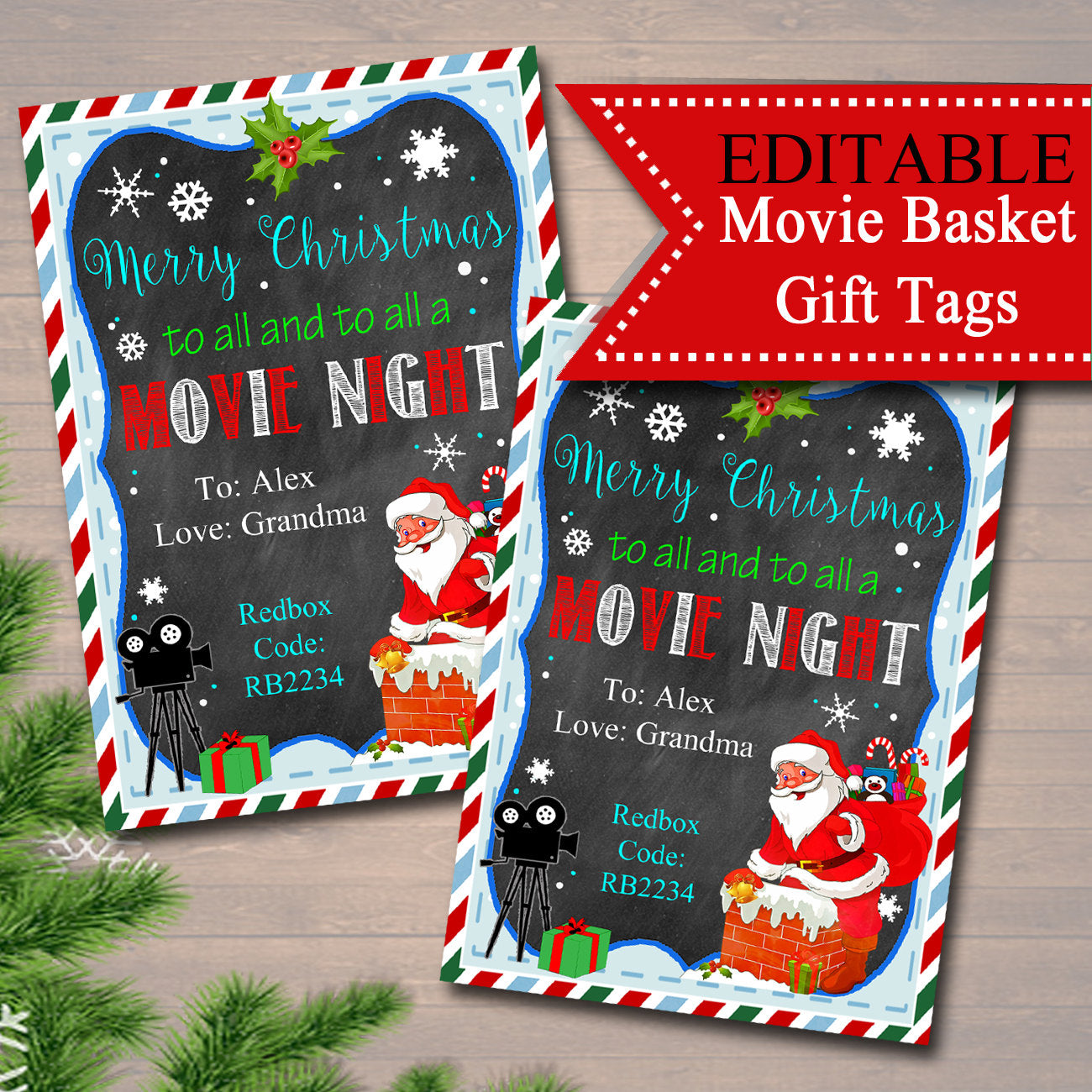 Merry Christmas Movie Night Themed Gift Card Holder Set