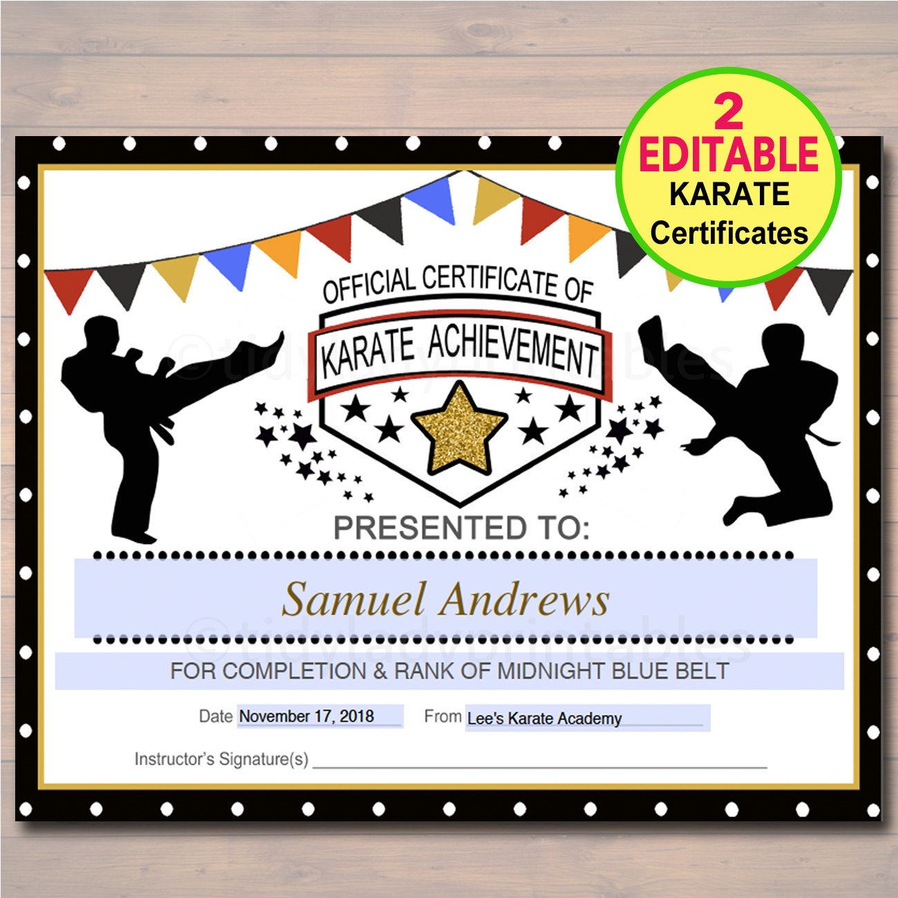 karate certificates templates free