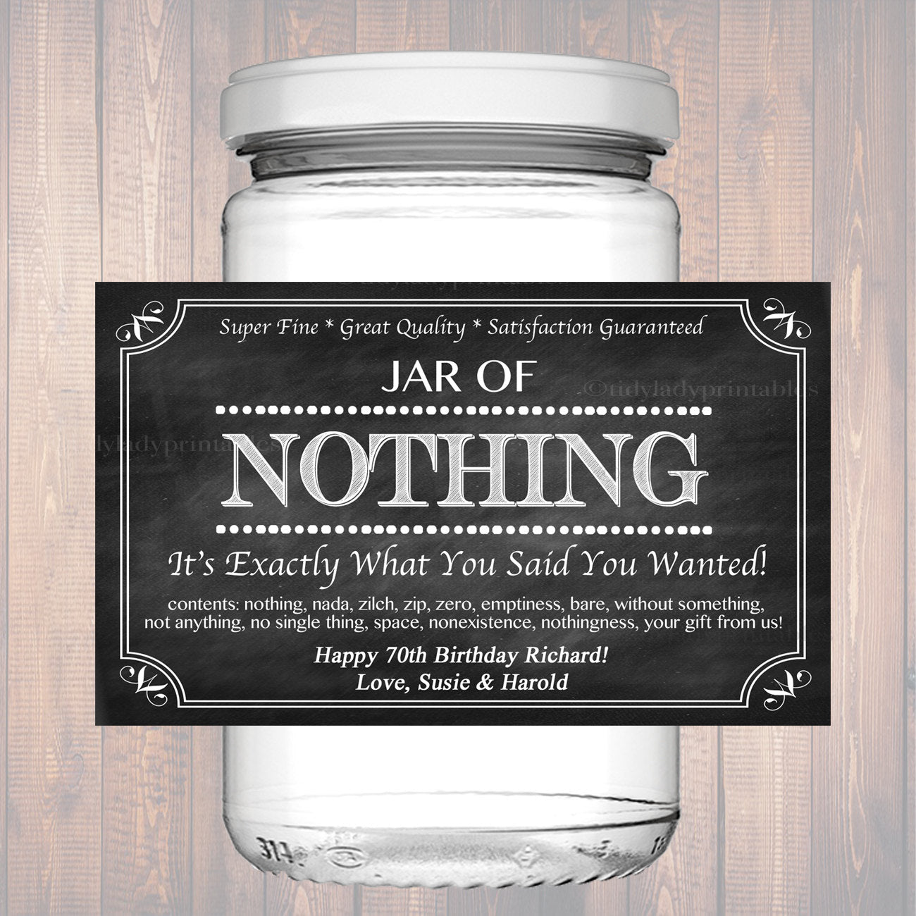 Jar Of Nothing Label, Chalkboard Label Personalized Gag Gift Holiday Gift,  Christmas Gift, Birthday Gift, Retirement Gift Printable