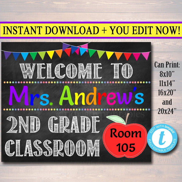 Teacher Classroom Door Sign Editable DIY Template TidyLady Printables