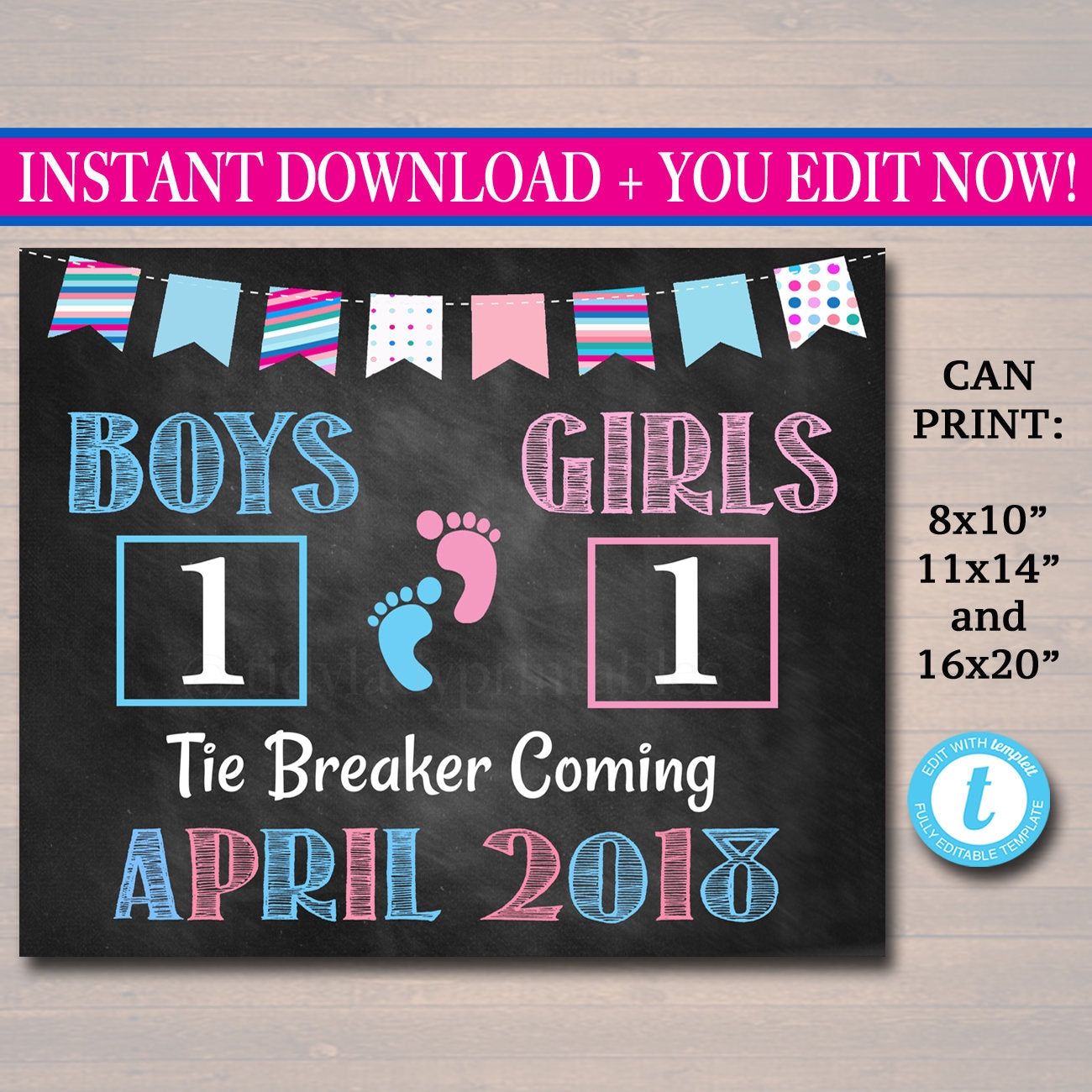 Tiebreaker Gender Reveal Invitation. PRINTABLE. Tie Breaker 