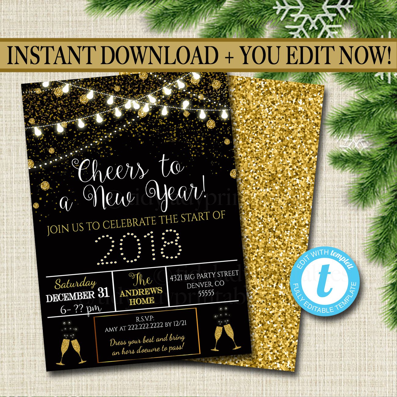 Black and Gold Christmas Party - Printable Party