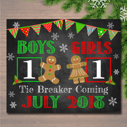 PRINTABLE Personalized Tie Breaker Baby #3 Chalkboard Pregnancy Baby  Announcement / Baby Number Three / Pink Teal / Sign / Photo Prop JPEG