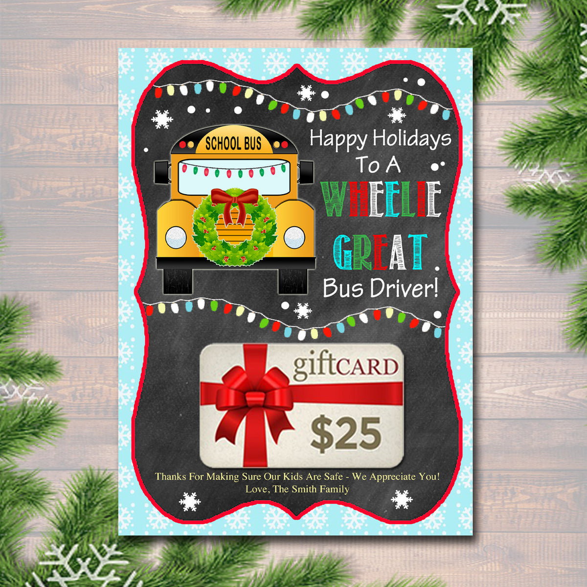 editable christmas bus driver gift card holder printable