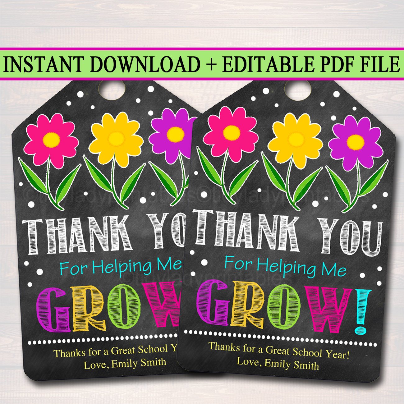 Printable Teacher Appreciation Gift Tags, Thank You for Helping Me