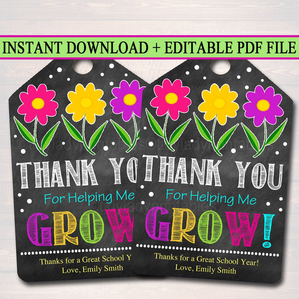 Thank You For Helping Me Grow Appreciation Printable s Tidylady Printables
