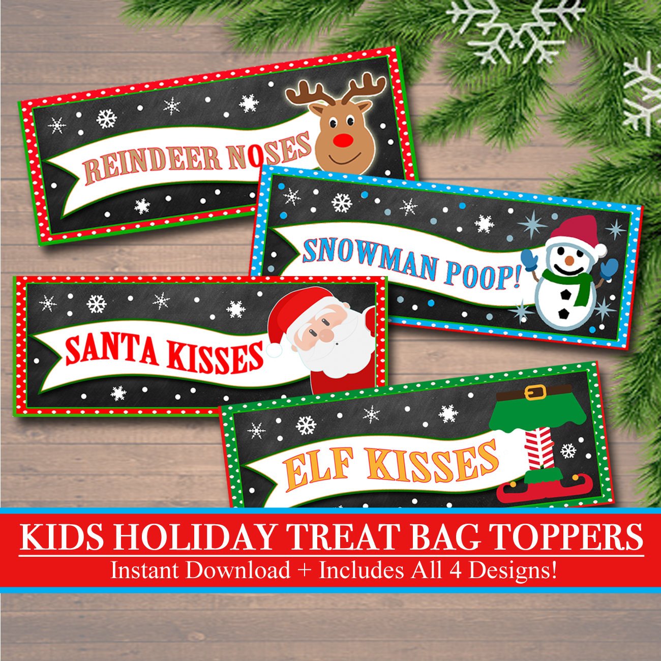 Christmas Treat Bag Toppers Santa Christmas Sandwich Ziplock Bag Topper  6.25 Inch Digital Collage Sheet Printable Party Packages Candy 