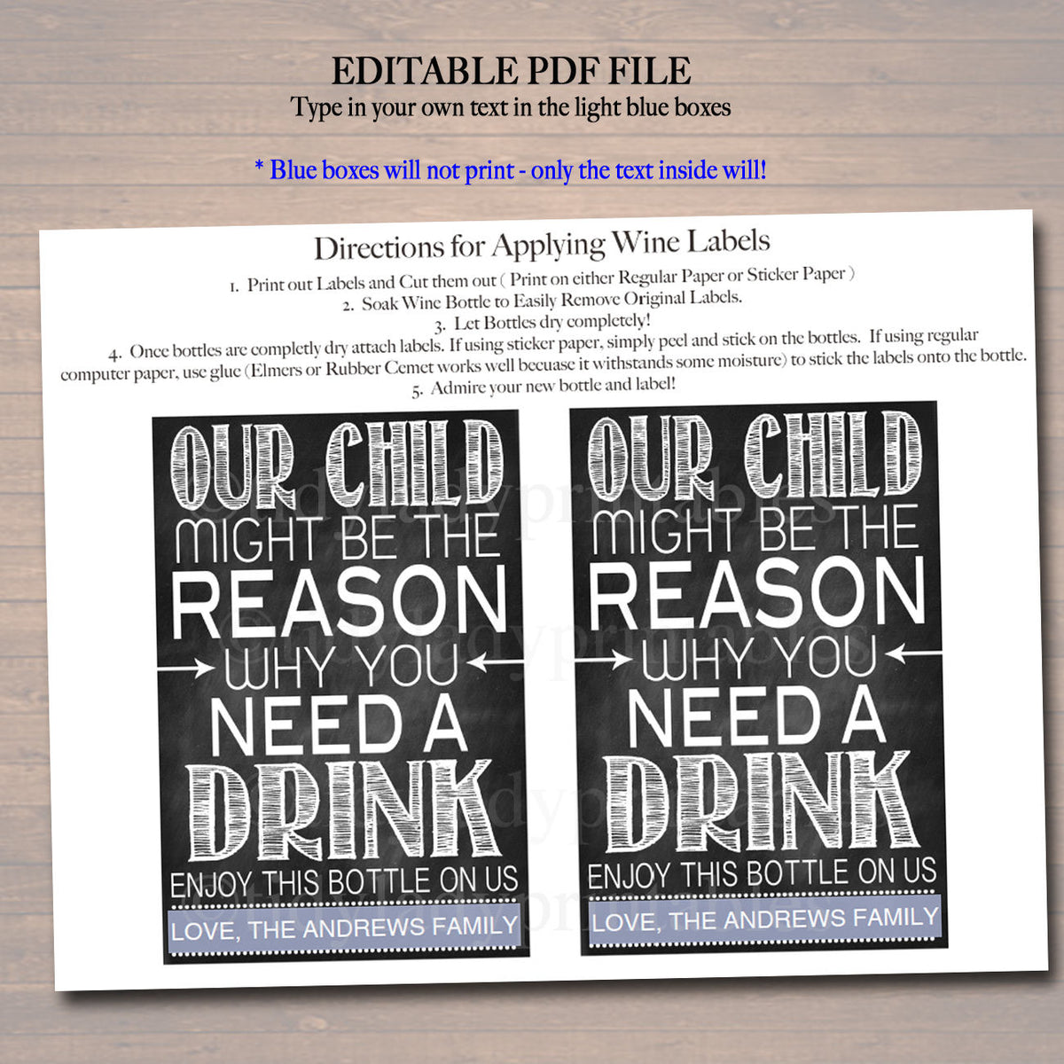 Our Child Might Be the Reason You Drink, Printable Wine Label, Christm