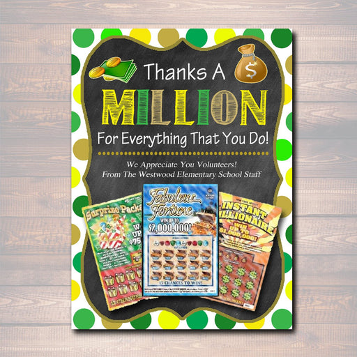 Lottery Ticket Holder Printable Thanks A Million for All That You Do Lotto  Lottery Gift Card Holder Editable Teacher Nurse Appreciation 